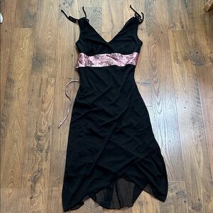 Black dress with pink tied sash